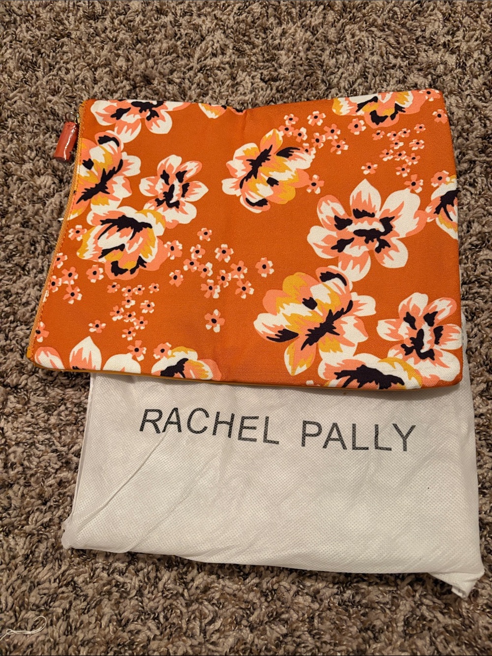 Rachel Pally Orange Floral Zip Pouch with White and Black Accents for tablet